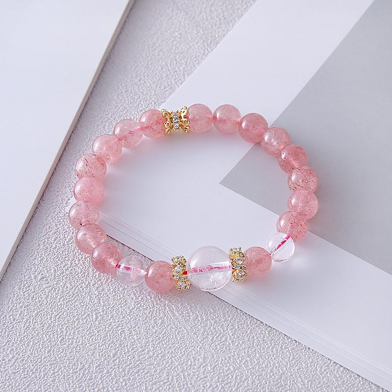 Natural powder crystal strawberry crystal 8mm bracelet Bangles Women Fashion Jewelry accessories Gift