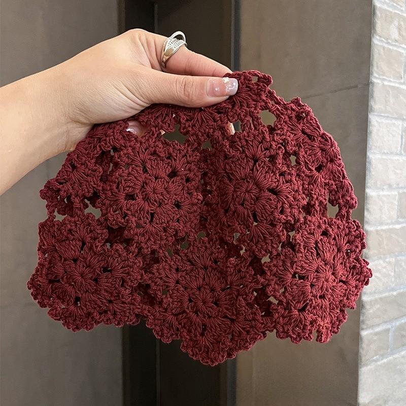 Knitted Floral Pattern Wool Hat For Women Spring Summer Breathable Fashion Accessory