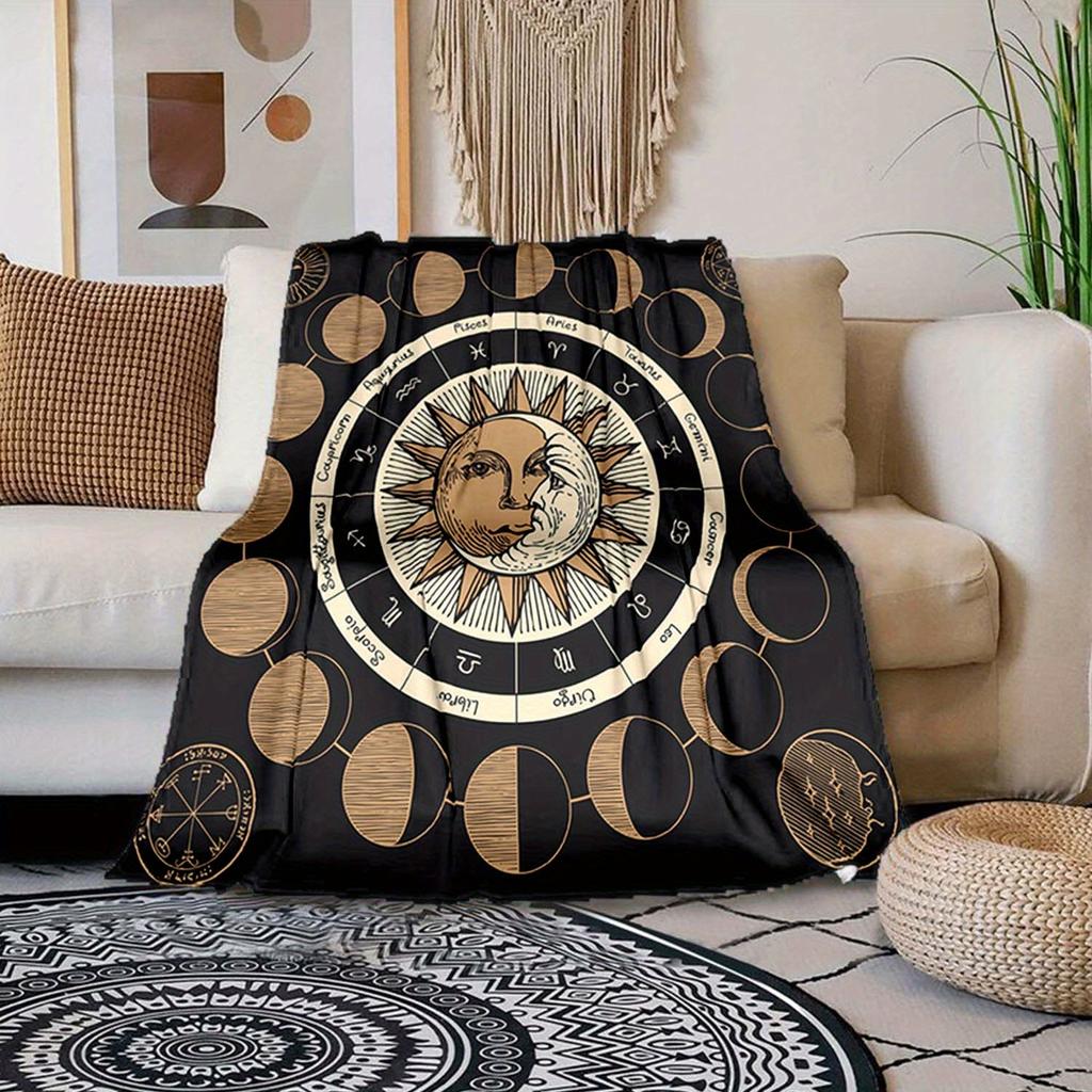 1pc Sun And Moon Print Blanket,Soft Warm Throw Blanket Nap Blanket For Couch Sofa Office Bed Camping Travel