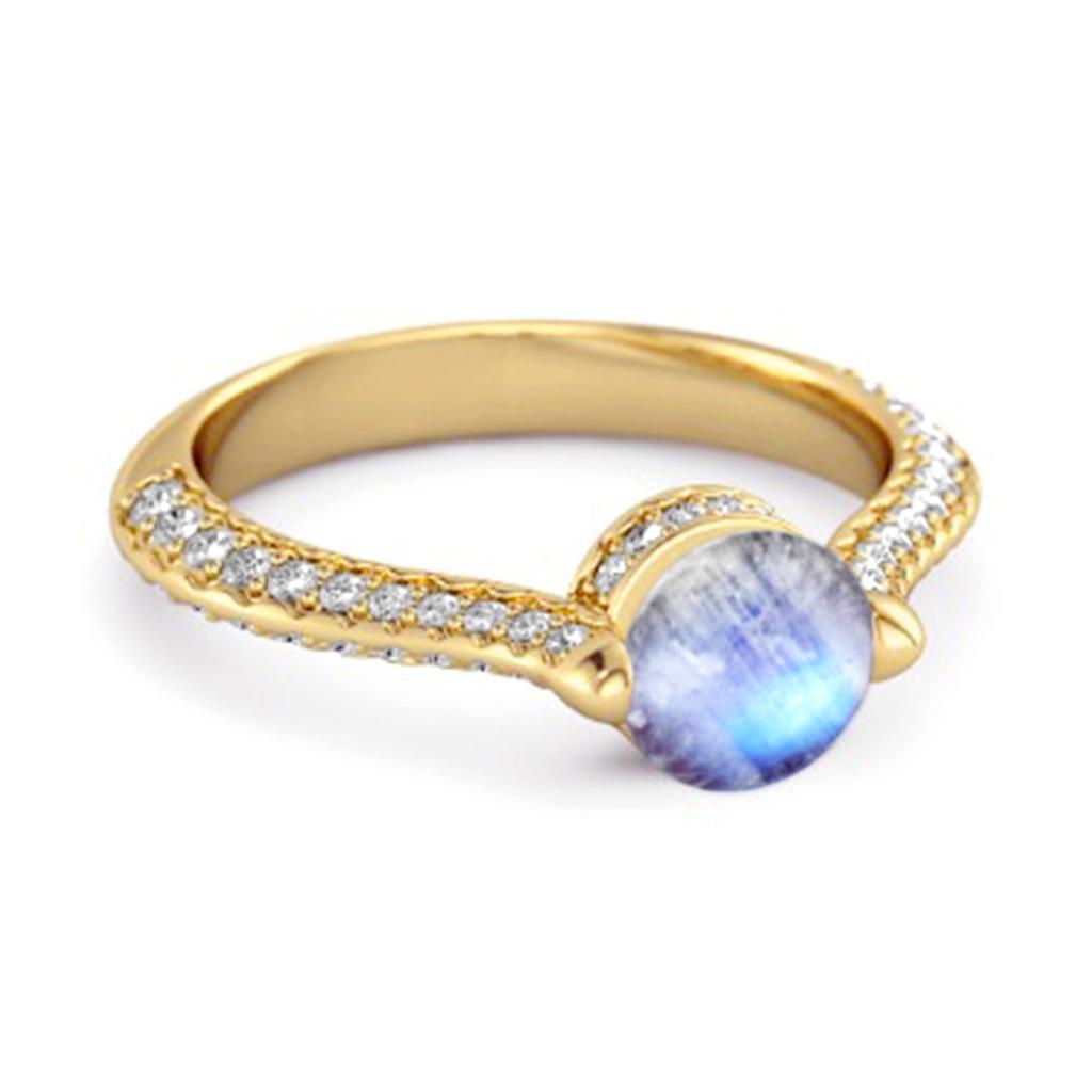 Moonstone Pave Split Band Ring - 925 Sterling Silver Gold Vermeil