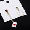 2 Pairs Trendy Clock Poker Card Drop Earrings Asymmetric Ear Accessories Stylish Earwear for Festivals and Gatherings