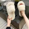 Mao Mao Slippers Women's Outer Wear 2025 New Korean Version of Rabbit Fur Shoes Autumn and Winter Household One-word Flat-bottomed Home Cotton 
