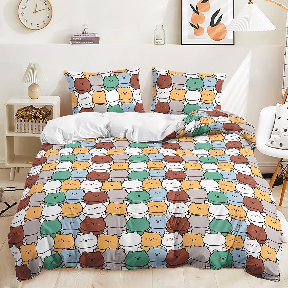 Bed Three-Piece Quilt Cover Small Fresh Stacked Animal Kit Bedding
