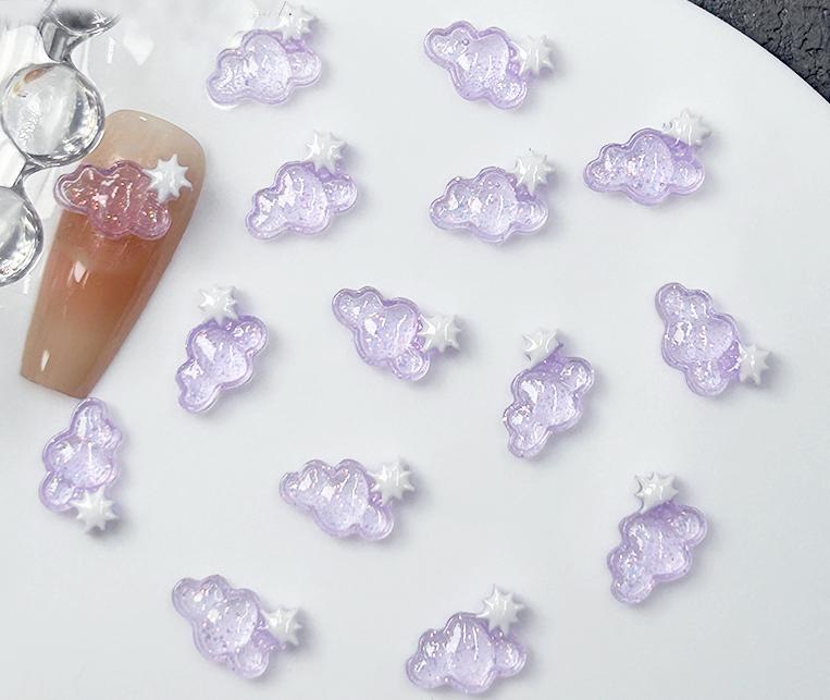 

50 шт., фиолетовое прозрачное облако для дизайна ногтей, очаровательное 3D, милая луна, остроконечная звезда, лунное облако, украшение для ногтей, сделай сам, Kawaii, аксессуары для ногтей
