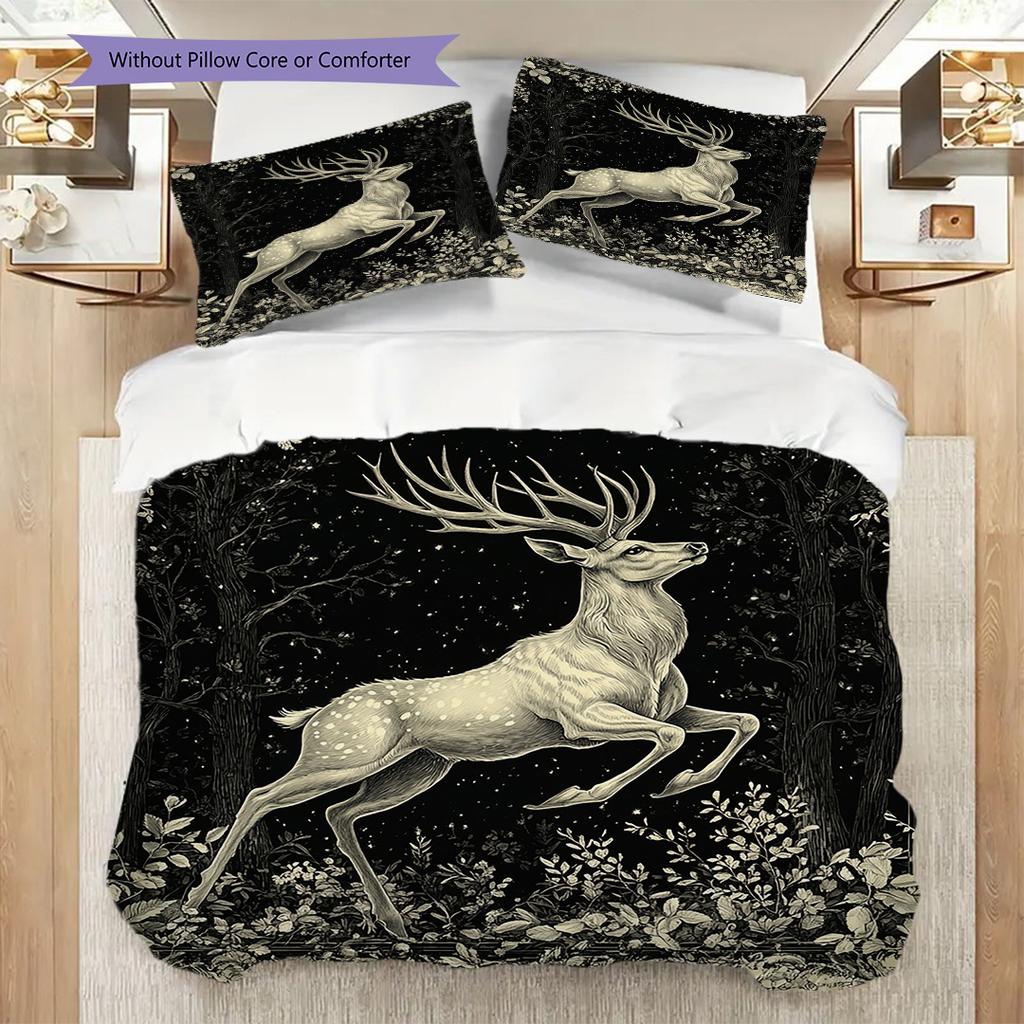 Deer Pattern Bedding Quilt Set Quilt Cover Pillowcase Home Decoration Birthday Gift (1 * Duvet Cover + 2 * Pillowcase, Without Core)