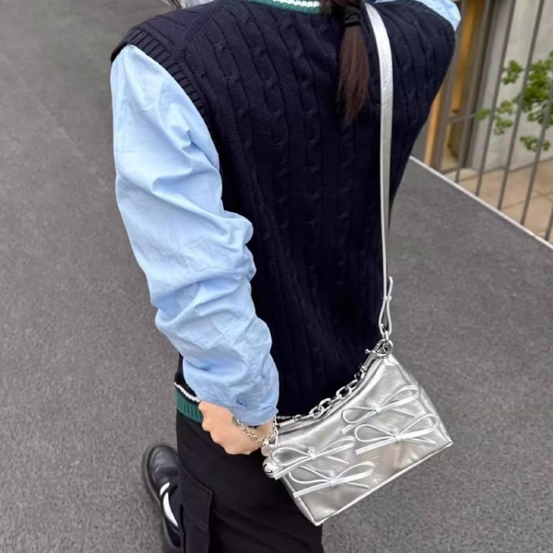 Bow Fashion Bag, Detachable Shoulder Bag, Small Square Bag, Chain Underarm Bag