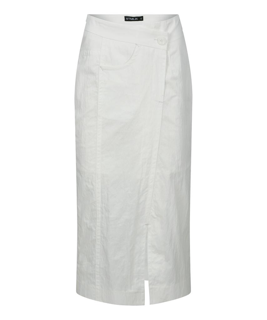 Seutimillon Denim Detail Midi Skirt_White