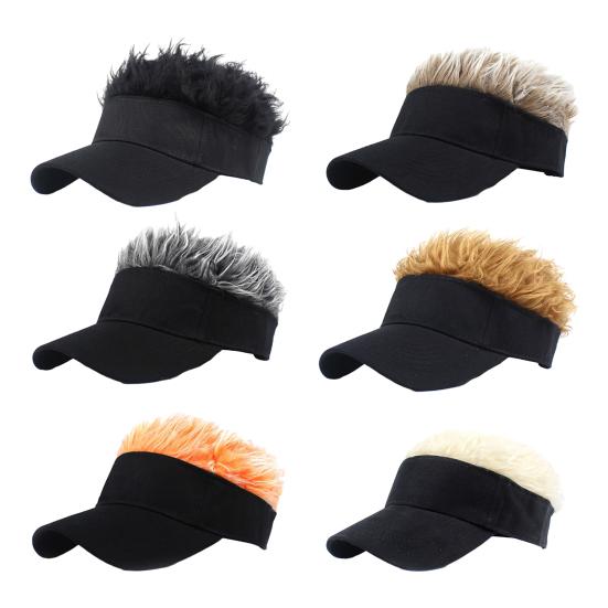 Novelty Sun Visor Cap with Fake Hairs Adjustable Peaked Wig Baseball Hat with Spiked Short Hair Funny Hip Hop Hat for Fancy Performance