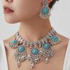 Exaggerated Indian-Style Rhinestone Tassel Necklace & Retro Ethnic Earrings Set