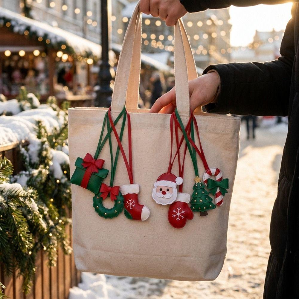 Snowman Leather Santa Claus Keychain Cartoon Pu Bag Pendant Xmas Key Ring Holiday Present
