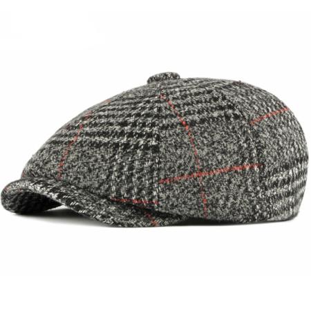 HT2700 Autumn Winter Wool Hat Flat Cap Retro Plaid Men Women Octagonal  Cap Plaid Artist Painter Hat Men Women Beret Cap 55-60cm серый