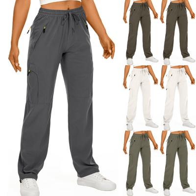 Damen Wanderhose Wasserdicht Sweatpants Elastischer Bund Reißverschluss Mehrere Taschen Lässige Sporthose