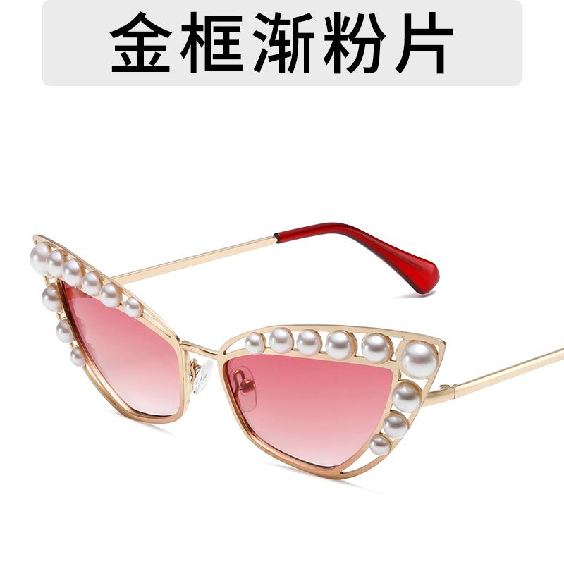 Metalowe okulary przeciwsłoneczne z brązową oprawką Występ taneczny w okularach Modna faktura Ozdobne okulary z dużą perłą