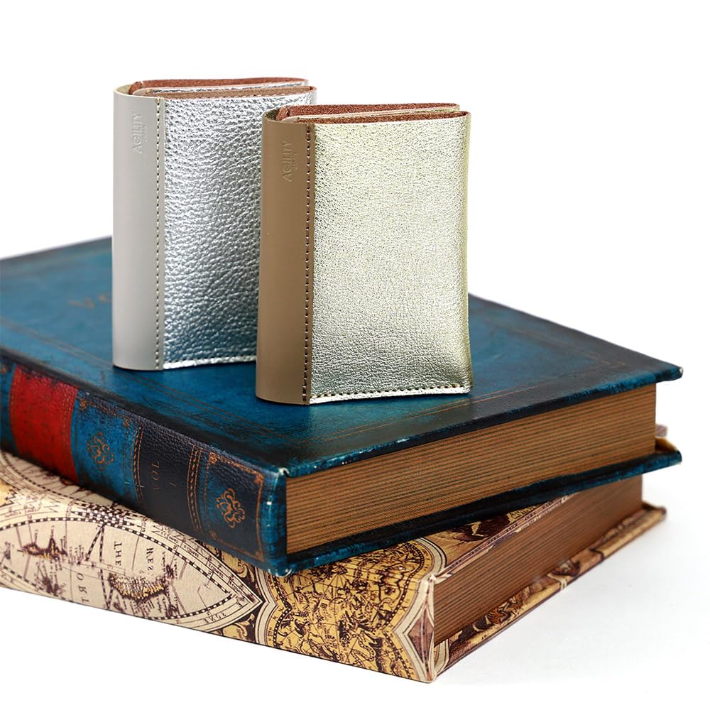 AGILITY affa „Vibret Bifold Wallet“ - Stilvolle Mini-Geldbörse, echtes Leder, Gold und Silber, hergestellt in Japan für Damen.