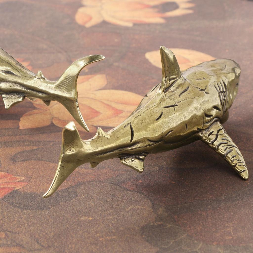 New Great White Shark Brass Figurines Antique Making Old Desk Decoration Marine Animal Statue Domineering Natural Room Decor