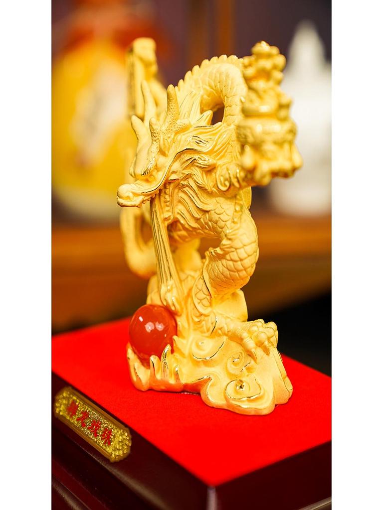 Flocked Gold Dragon Zodiac Ornament for Year of the Dragon - Wealth-Attracting Decoration and Business Gift