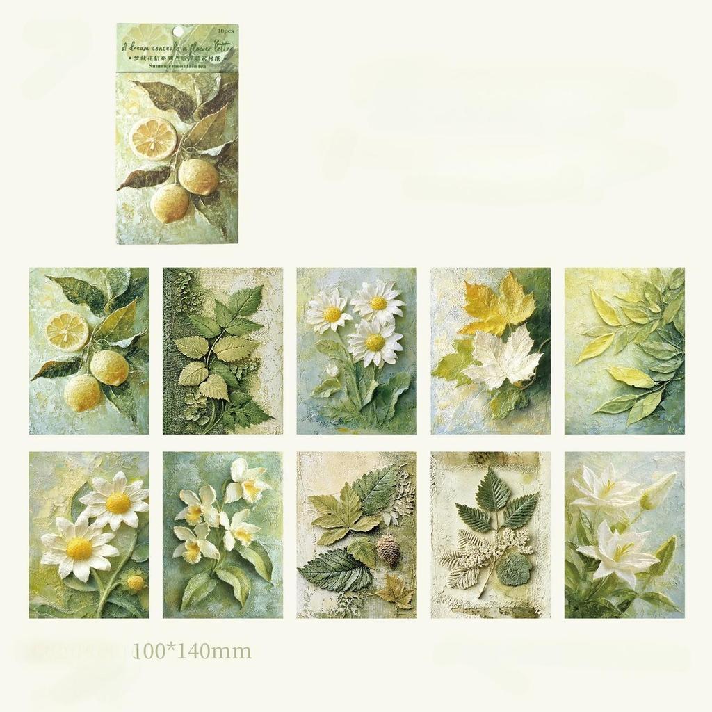 10pcs Relief Aesthetic Flowers Materials Paper DIY Scrapbooking Junk Journal Collage Photo Album Retro Background Paper