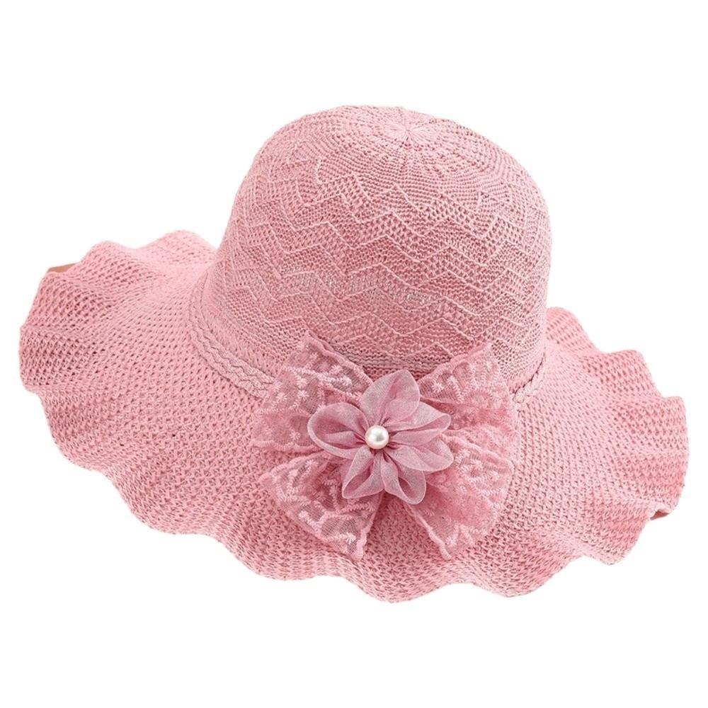 Lace Bow Wide Brim Knitted Hat Solid Color Beach Sun Hat Fashion UV Protection Cap  Travel