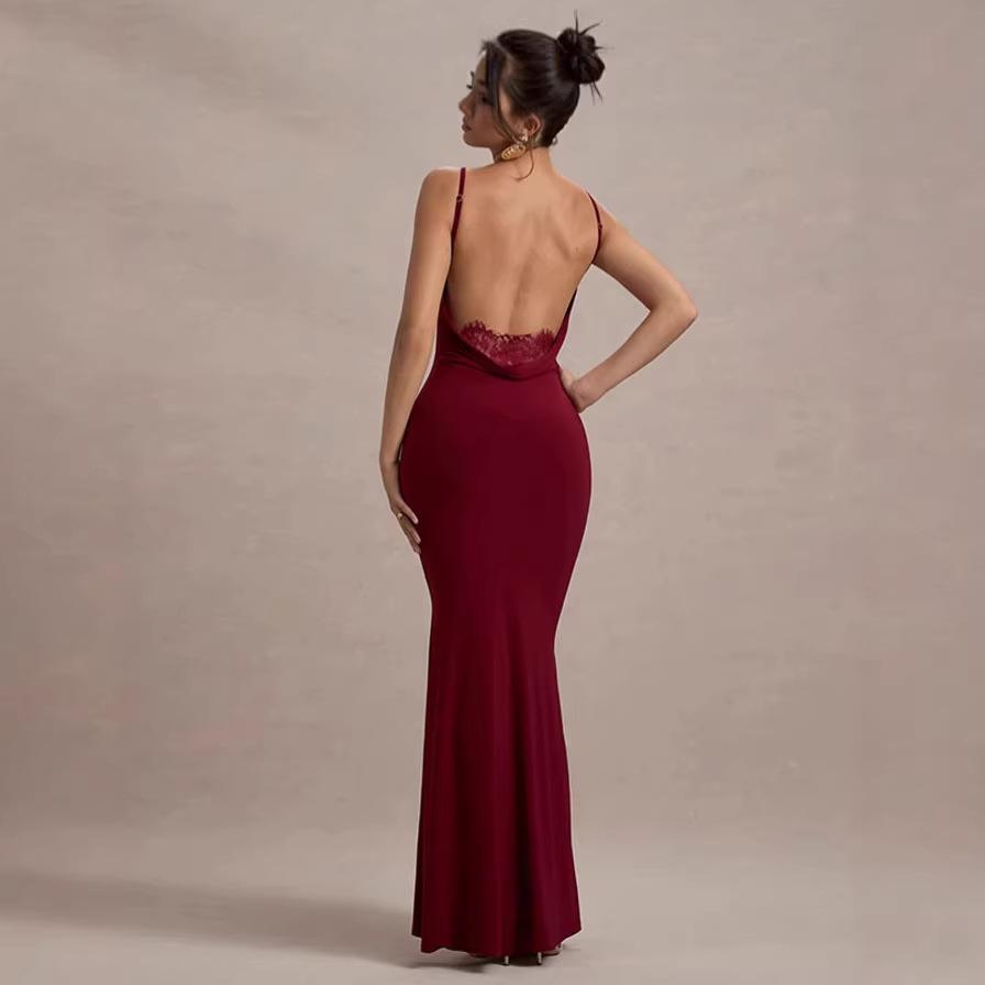 Spot pure desire sexy suspenders show figure halter slim fit European and American buttocks fishtail skirt long dress