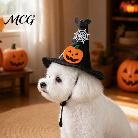 Medium-sized Pet Hat Halloween Dog Hat, Adjustable Cat Witch Pumpkin Bat Cobweb Small Costume for Medium Dogs Cats Holiday Photo Prop Accessory