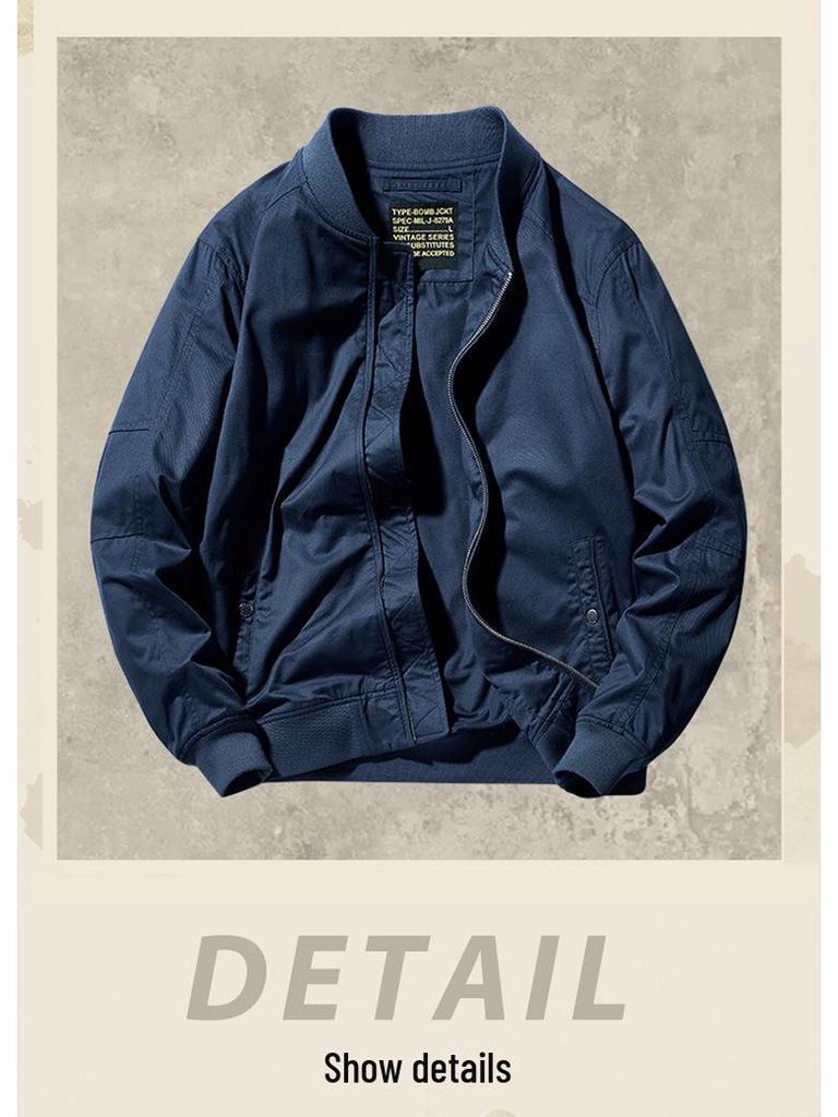 Men's Spring/Autumn Pilot Jacket - Pure Cotton American Baseball Style, Thin and Short.