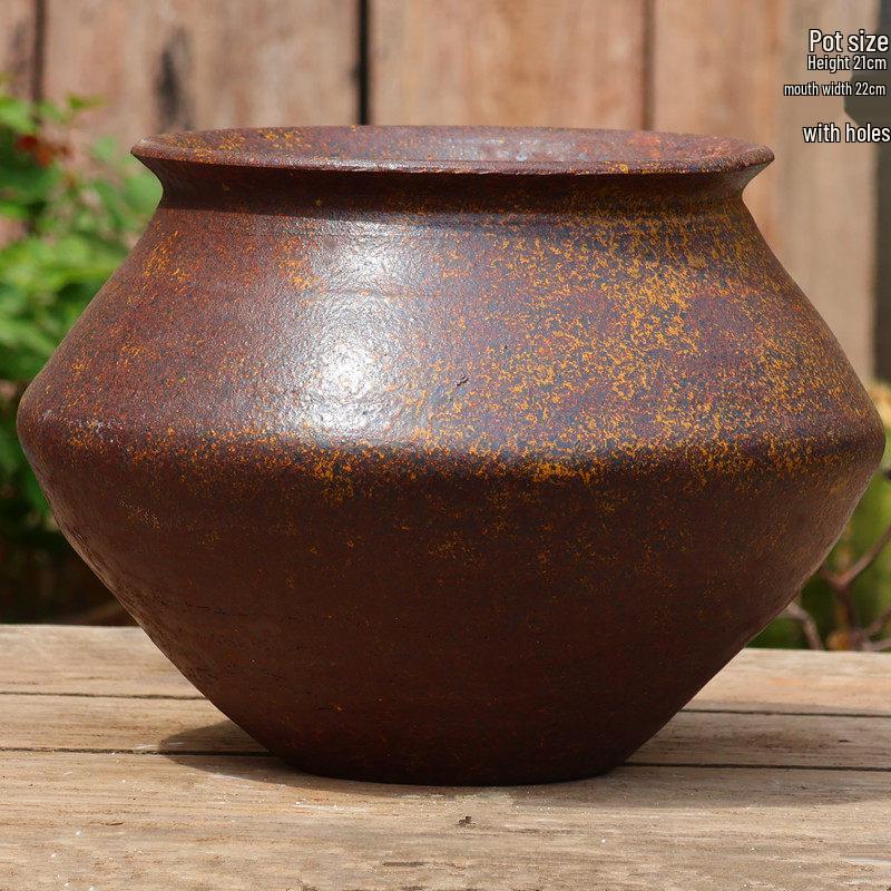 Large Coarse Pottery Green Planter: Ceramic Flower Pot for Succulents, Orchids, and Plants