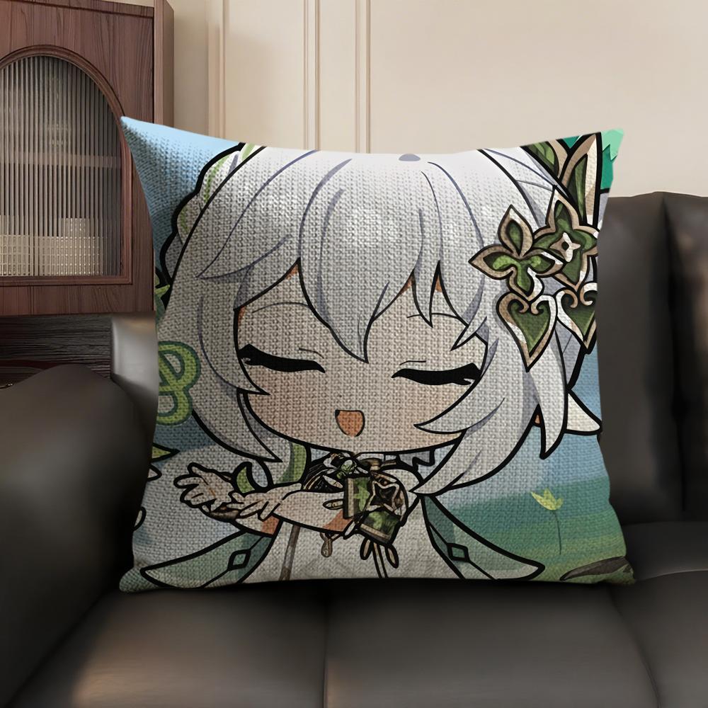 Nahida Cute Genshin Impact Cushion Cover Natural Linen Organic Fabric DoubleSided Printing Sofa Home Decor Gift Pillow Case