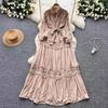 Elegant Korean Fashion Sexy Chic Lace Ruched Slim Dress Vintage Summer Long Dress Women Clothing