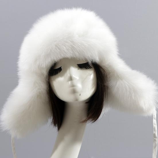 Earflap Hat Thickened Fluffy Windproof Cute Down Lining Ball Ear Protection Faux Fur