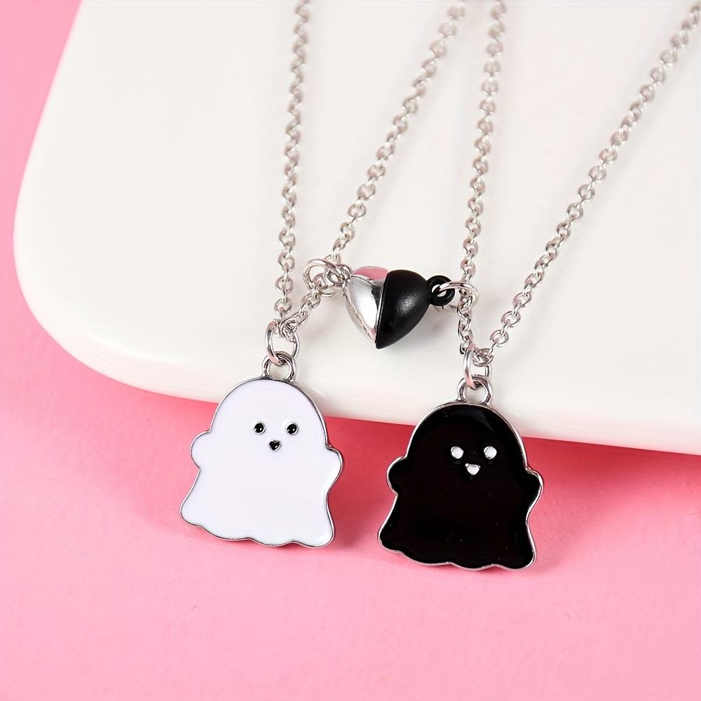 Set of 2 Black And White Ghost Necklaces