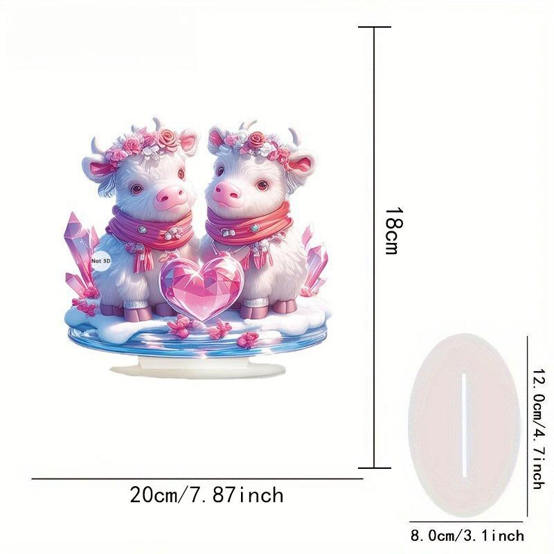 Pink Calf - 2D Flat Acrylic Desktop Ornament, Wall Decor Art, Four Seasons Decoration, Novelty Home Decor, Perfect Durable for Bedroom 18*20cm