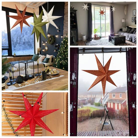 Christmas 3D Paper Star Lantern 7 Point Hollow Paper Star Lampshade Hanging Decoration for Christmas New Year Wedding Party Holiday Birthday