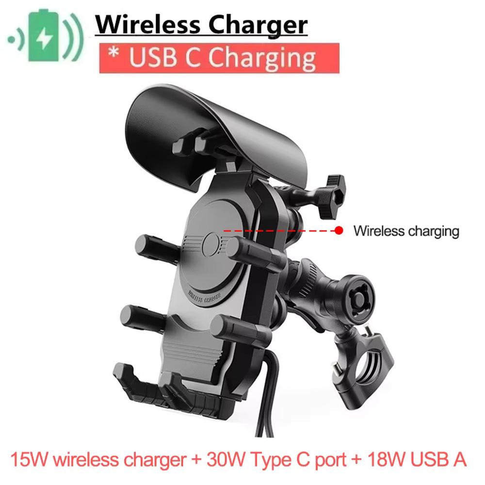 15W Fast Wireless Charger Motorcycle Phone Holder 18W USB & 30W Charging Mount
