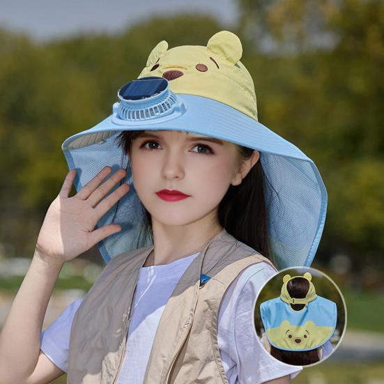 Kids Hat with Solar USB Powered Fan Cartoon Styling Shawl Design Adjustable Outdoor Hiking Cycling Fishing Cap