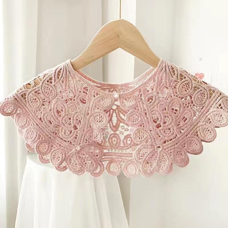 

Японская маленькая шаль ручной работы в стиле ретро, вязаная крючком, ажурная кружевная жилетка с юбкой и декоративным накладным воротником розовый