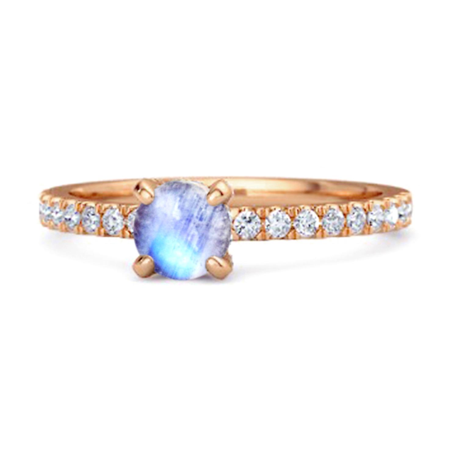 Moonstone Classic Solitaire Pave Band Ring - 925 Sterling Silver Rose Gold Vermeil 7 розового золота
