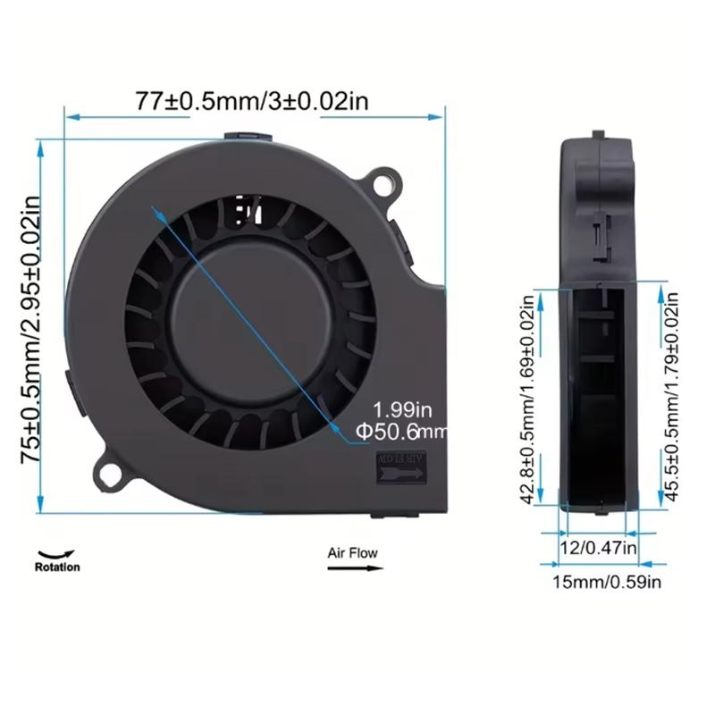 75mm USB Fan Cooling Turbo Blower Brushless 3D Printer 7515 7530 For Extruder DC Cooler Power Inverter Air Pump PC CPU