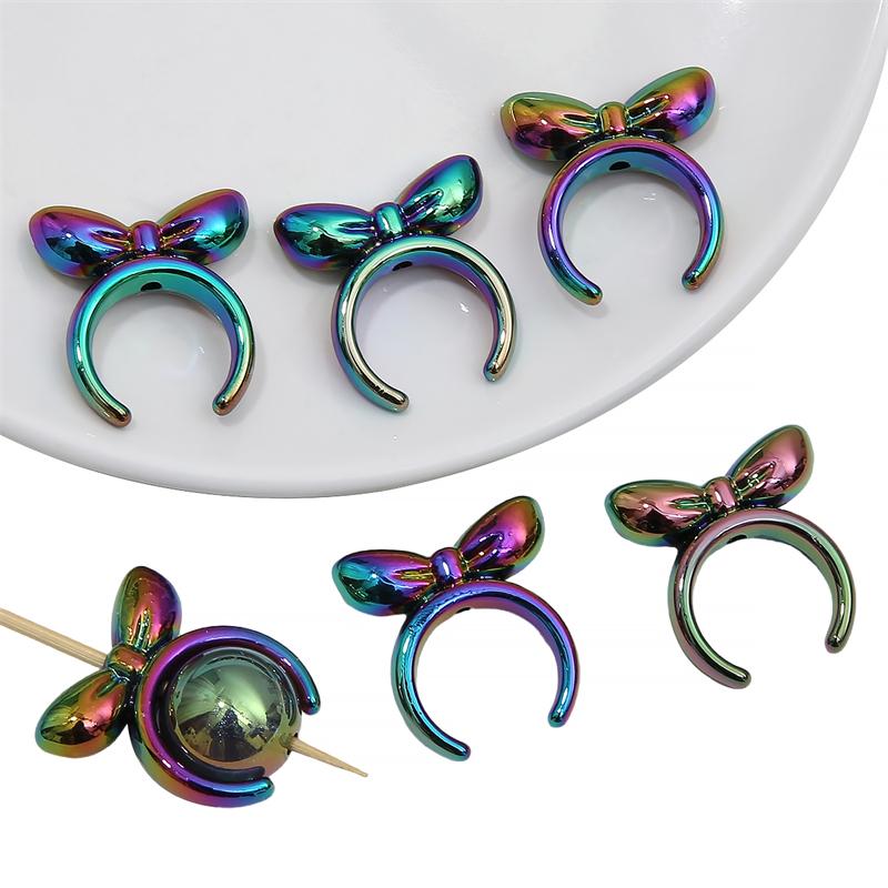 4pcs 25mm Acrylic Rabbit Bow Beads Charm for Necklace Keychain DIY Jewelry Craft Making