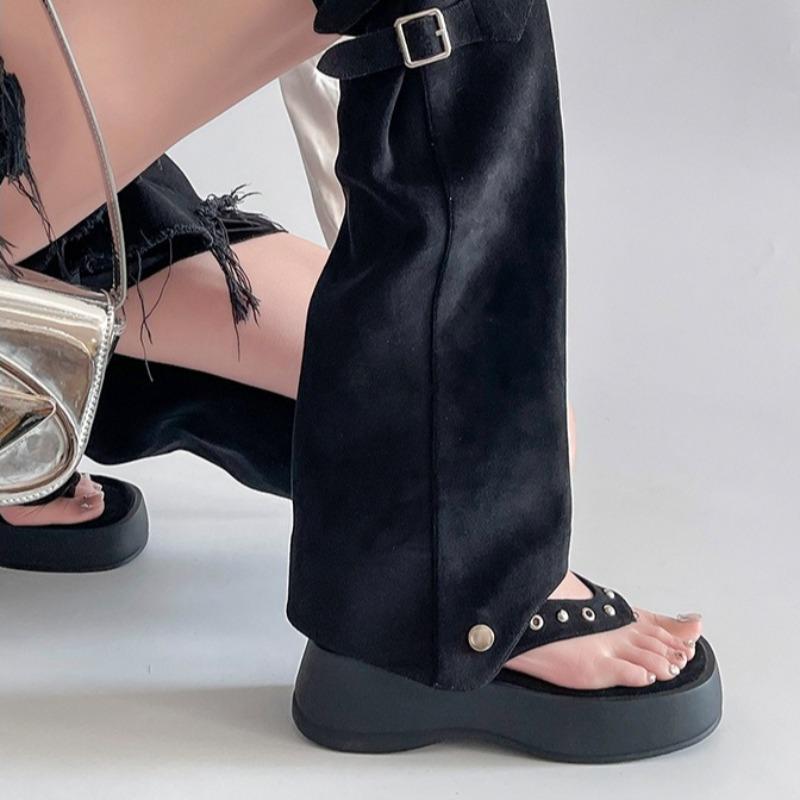 Damen Zwei-Trage-Zehen-Stacking-Hosen-Röhrenstiefel Damen Dicksohlige Fischgrät Hoher Schaft Römisch Damen Sandalen Sandalias Mujer