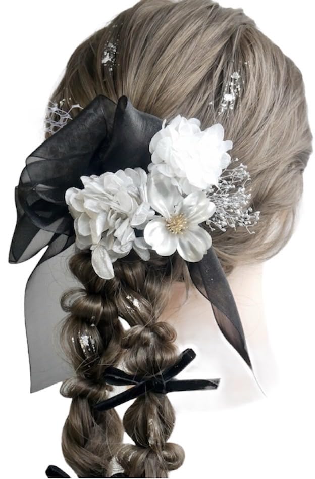 

[Lomeri] Lomeri Organza Ribbon and Dried Flower Hair Accessory A271 (Black)