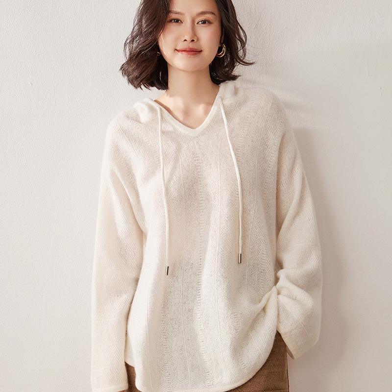 Lekasha Women's Cashmere Hooded Sweatshirt: High-End, Thick, and Simple Knit for Autumn/Winter.