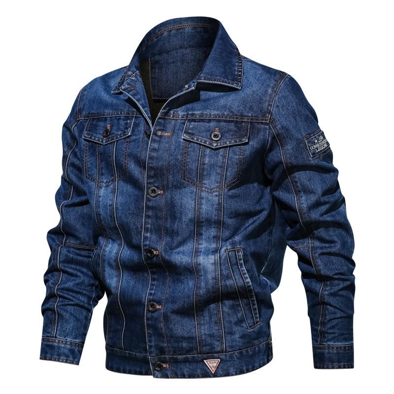 New casual men's denim jacket plus size men's multi-pocket lapel jacket men's