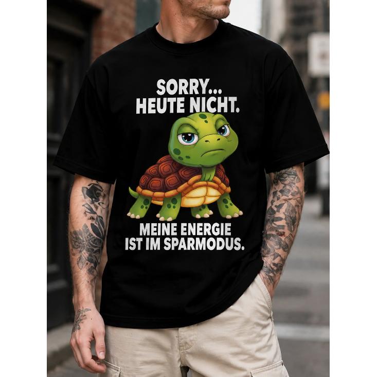 Men s Funny Turtle Graphic T-Shirt With German Quote Sorry Heute Nicht Meine Energie Ist Im Sparmodus Short Sleeve Crew Neck Tee For Casual Daily S чёрный