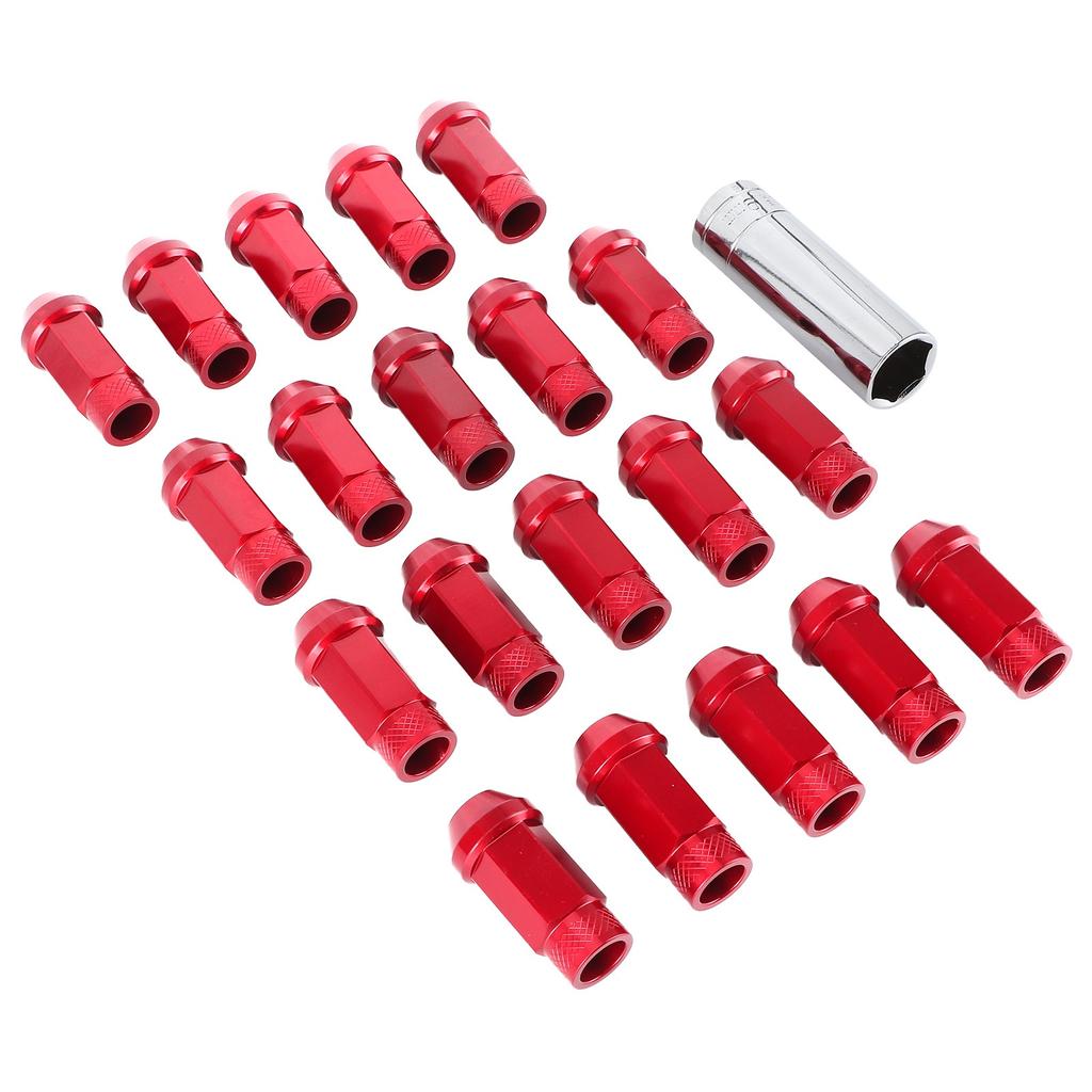 20Pcs 50mm Wheel Lug Hub Nuts Universal M12x1.5 Thread Aluminium Alloy W Mounting SocketRed
