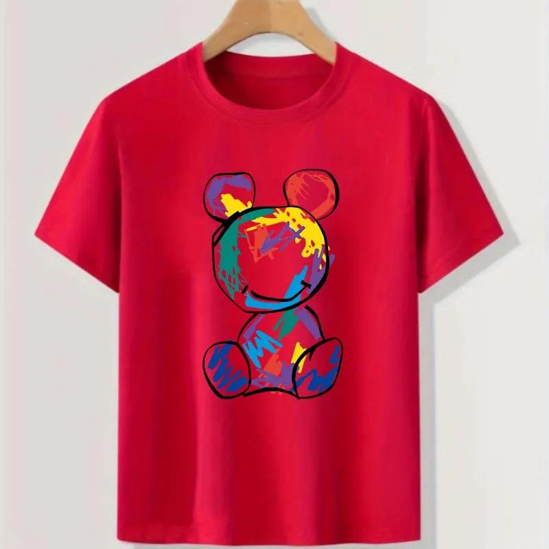 Graffiti Bear Teenage Colorful Tops Clothing Summer Boys Casual Cool Streetwear Round Neck Short Sleeve Children T-shirt