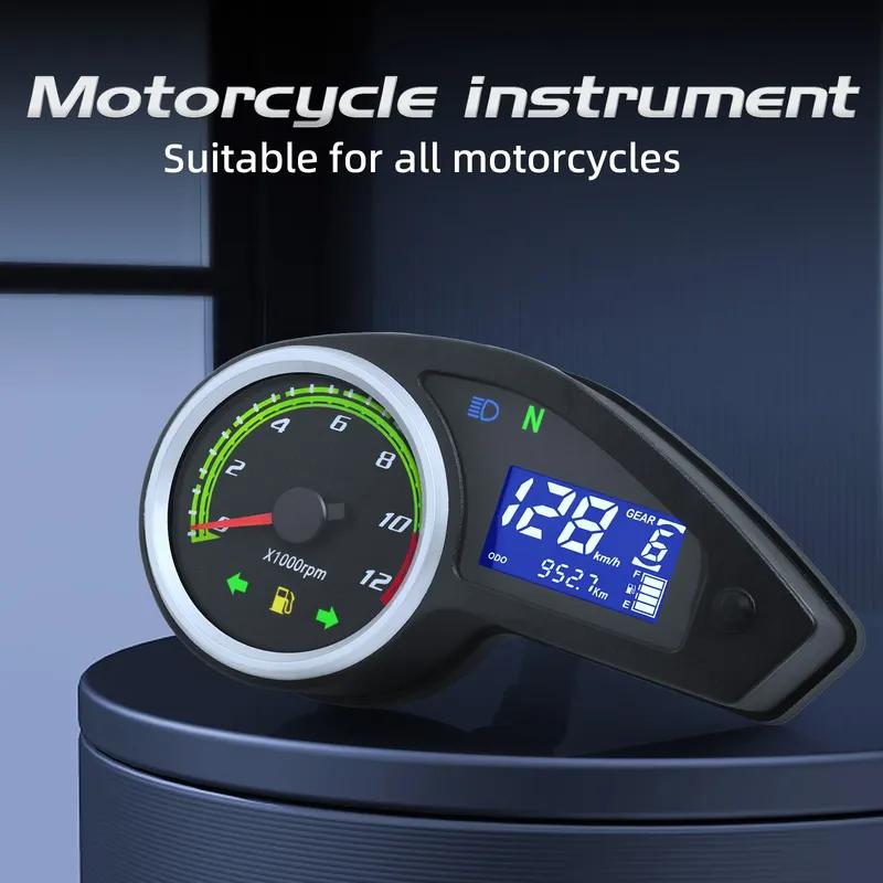 QC 12V Universal Motorcycle Tachometer Electronic Tach Meter Speedometer Gauge LED with Turn Signal Light for Honda NXR150 NXR1