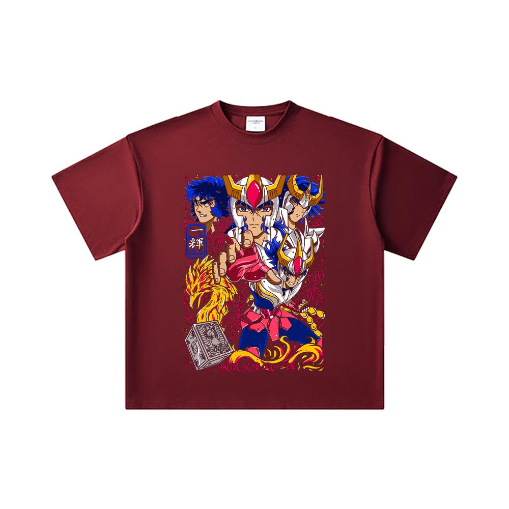 260 GSM Double Yarn 32 Count 100% Cotton Saint Seiya V7 Fenix Print Unisex Heavy Cotton T Shirt
