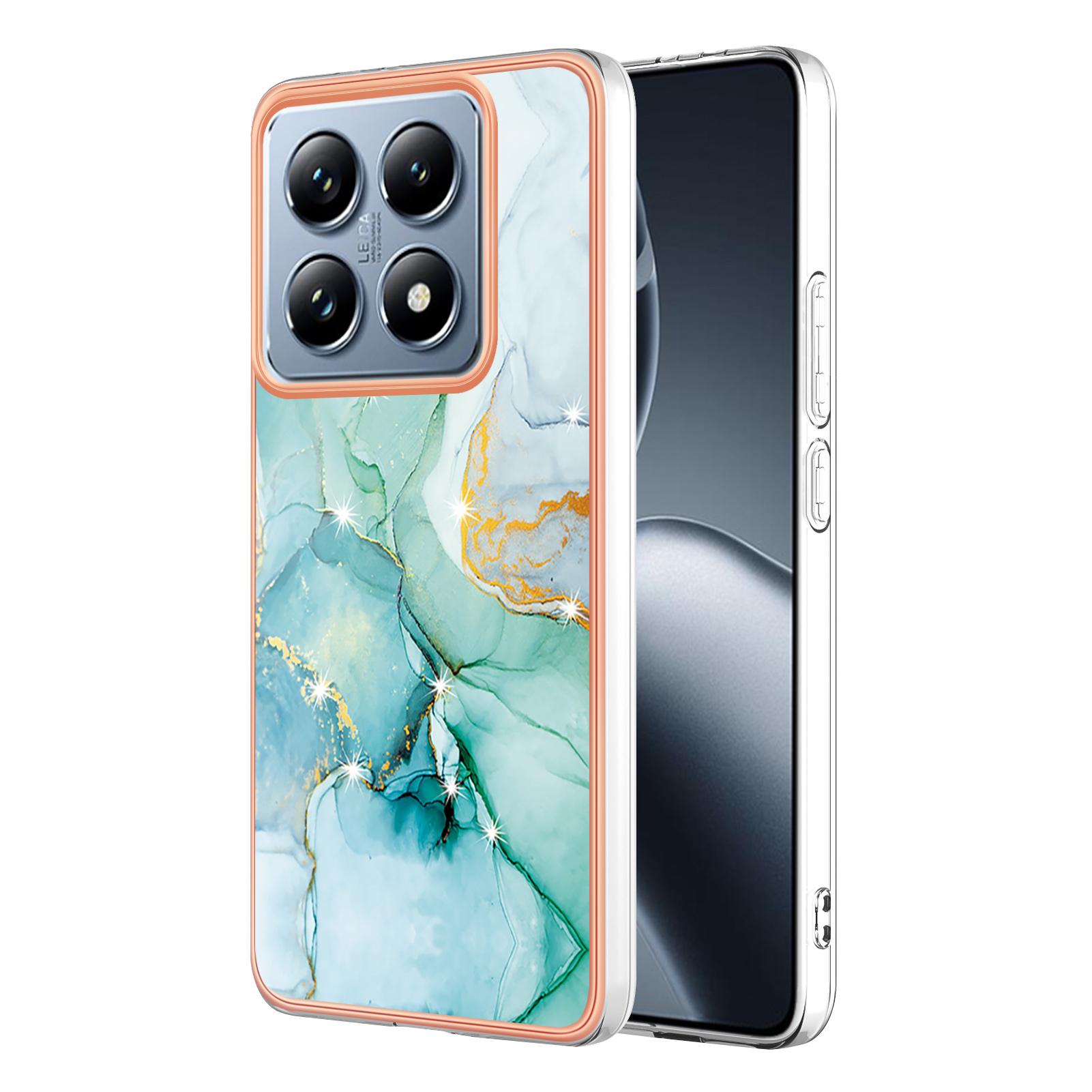 

For Xiaomi 14T TPU Case with IMD Marble Pattern Electroplated Back Cover Green 003