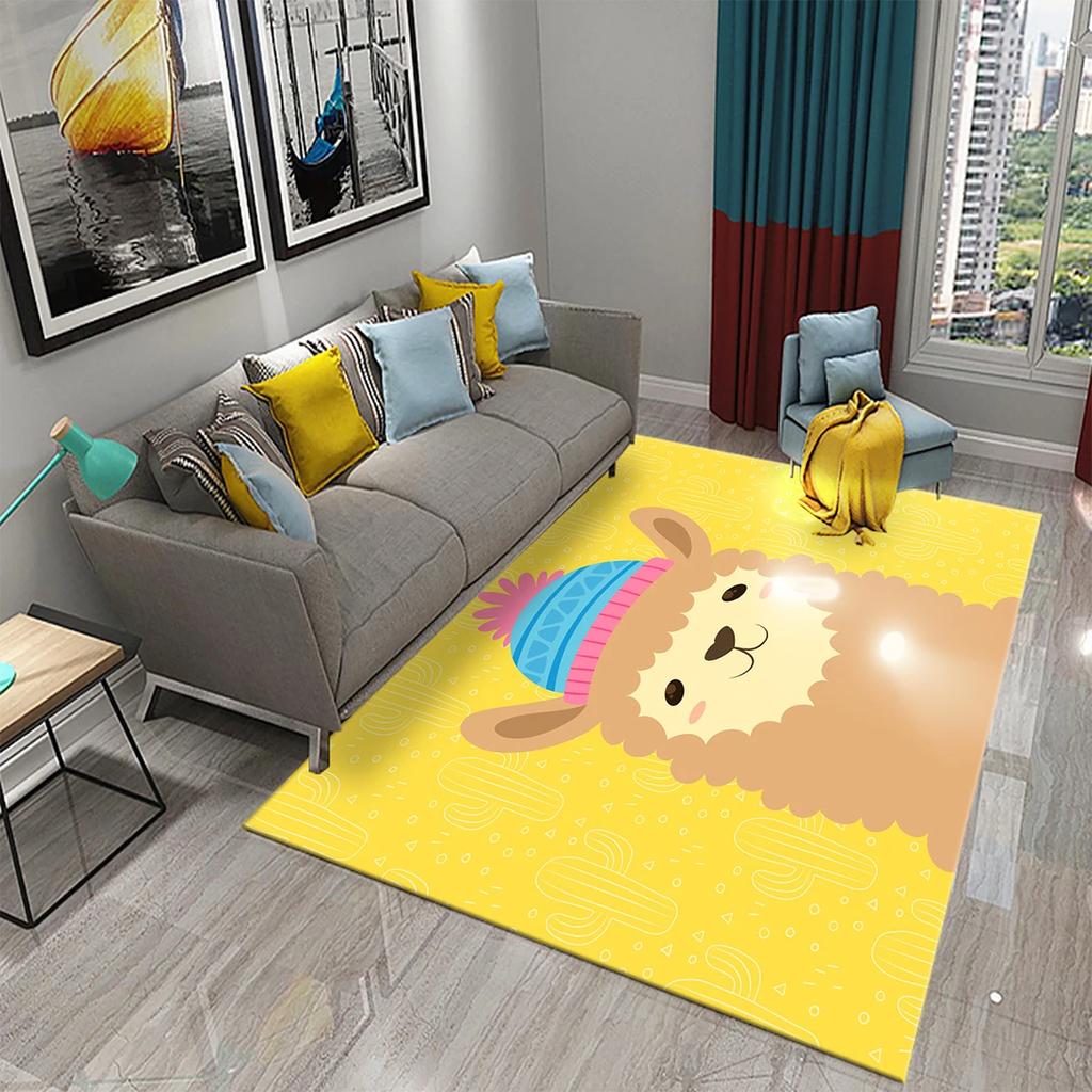 Cartoon Alpaca Carpet Funny Animal Area Rugs for Living Room Doormat Bedroom Bathroom Non Slip Floor Mat Children Crawling Rug