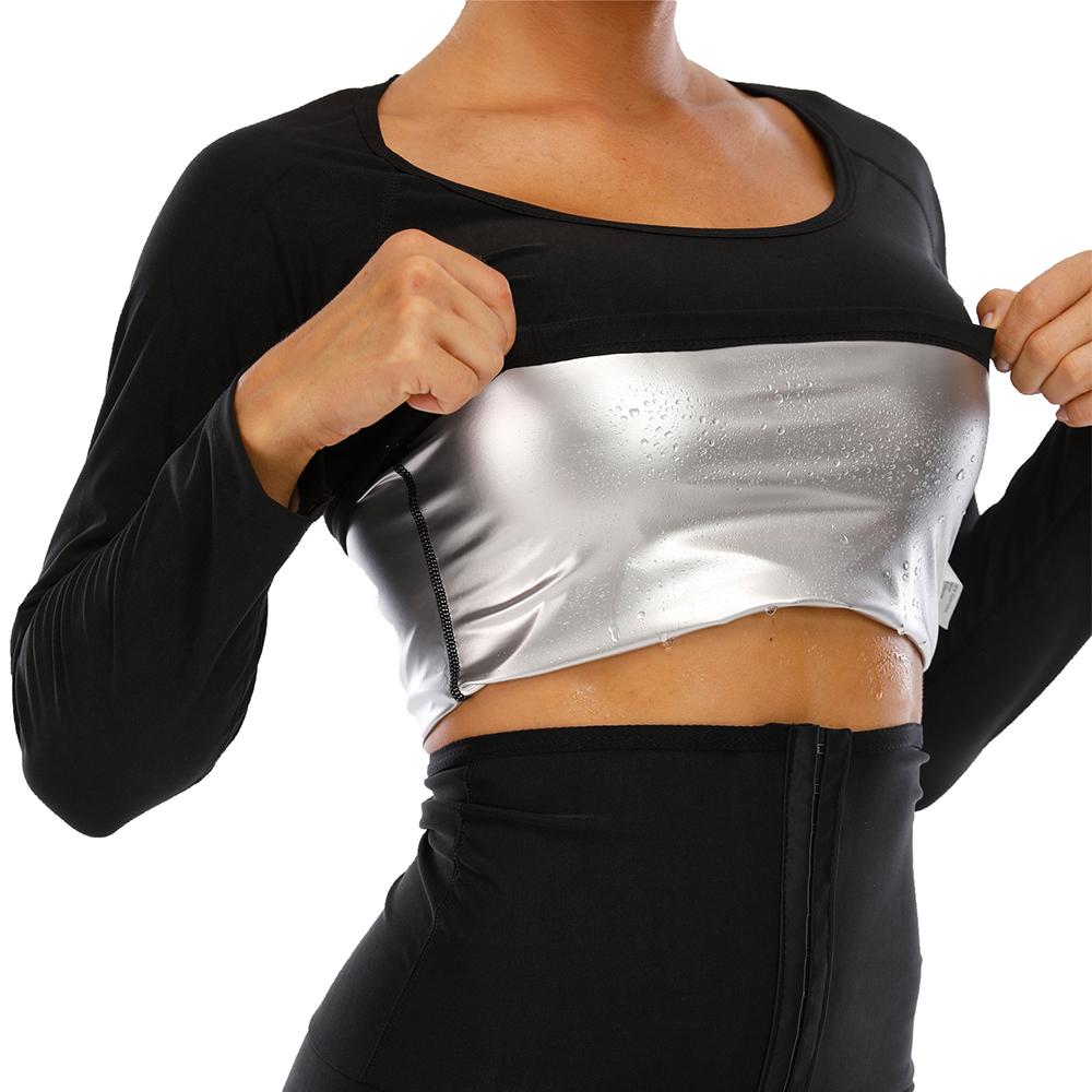 Dam Bastu Sweatdräkter Långärmad Träning Shapewear Thermo Sweat Shirt Midjeträningsjacka Body Shaper Fitness Linne Träning Sport Underkläder
